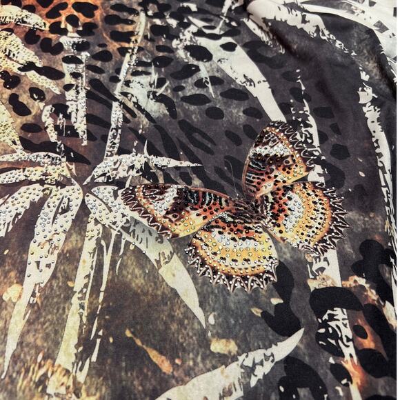 Jess & Jane Plus Size 2X Microfiber Tunic Studded Butterfly Cheetah AOP Boho Top - Picture 4 of 7